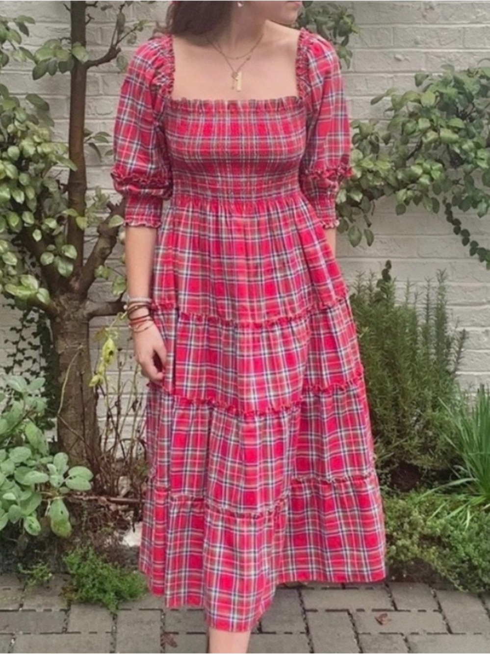 Hill House Nesli Nap Dress in Red Tartan- Size XS